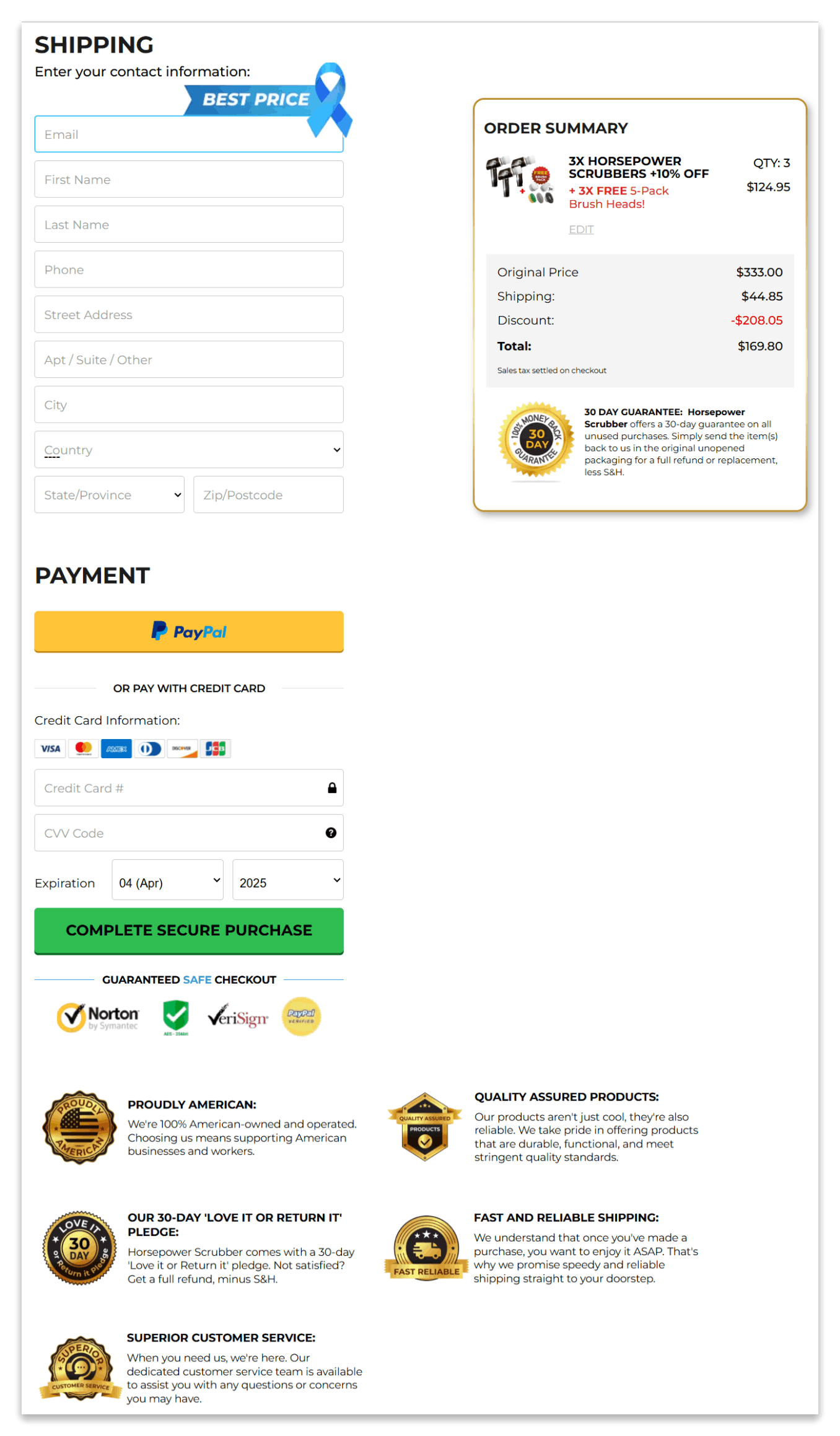 Horsepower Scrubber secure checkout page